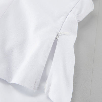 Lamoderoyale™ | Volan Detaylı Askılı Beyaz Yazlık Elbise