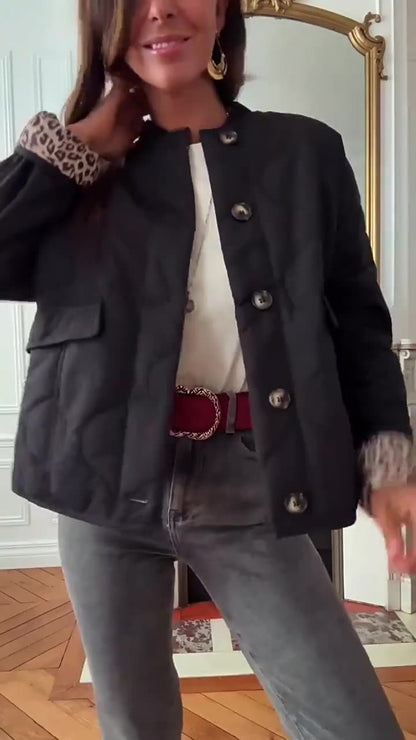 Leopar Detaylı Kapitone Ceket