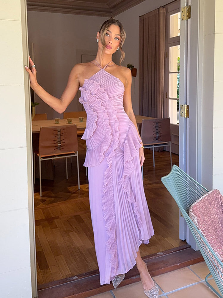Lamoderoyale™ | Viola Pleated Şifon Elbise