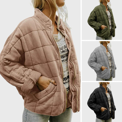 Kadın Oversize Peluş Kare Desenli Mont