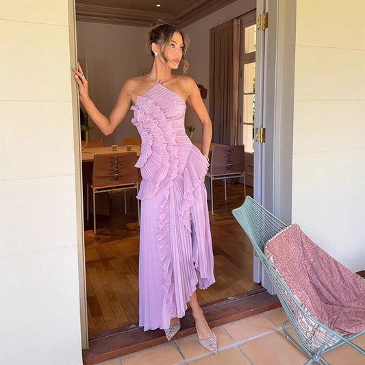 Lamoderoyale™ | Viola Pleated Şifon Elbise