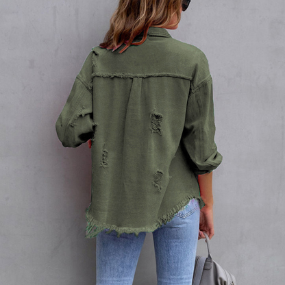 Lamoderoyale™ | Yırtık Görünümlü Denim Ceket