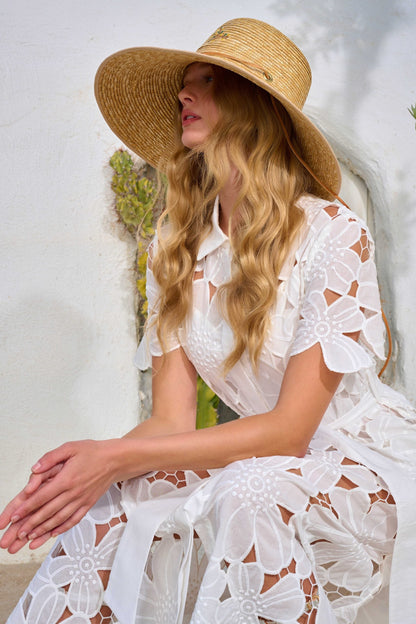 Lamoderoyale™ | Dantel Detaylı Beyaz Uzun Elbise