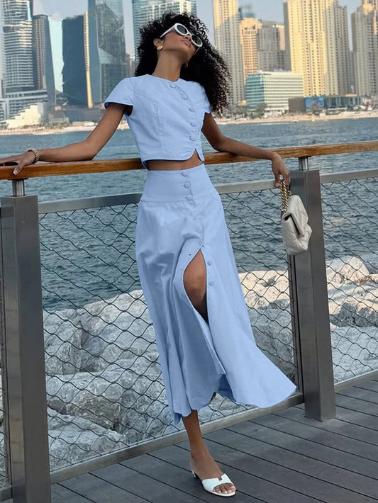 Lamoderoyale™ | Düğme Detaylı Eliza Yazlık İkili Takım