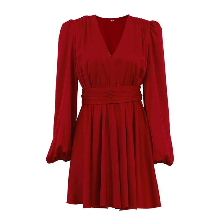 Lamoderoyale™ | Kırmızı Balon Kol Mini Elbise