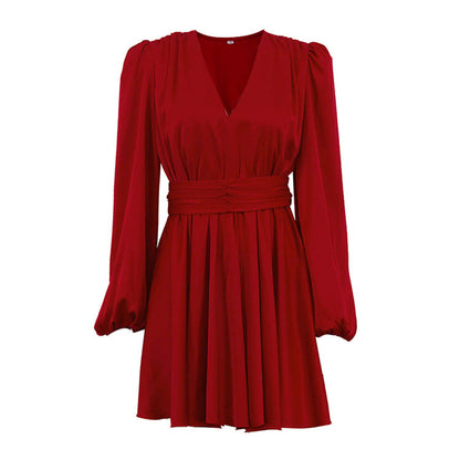 Lamoderoyale™ | Kırmızı Balon Kol Mini Elbise