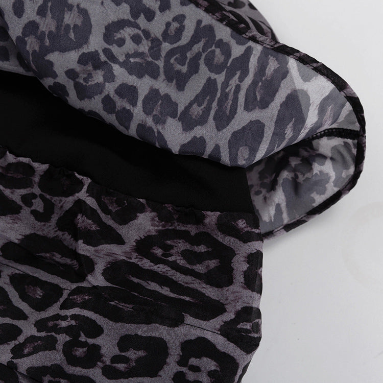 Lamoderoyale™ | Leopar Desenli Kat Kat Şifon Elbise
