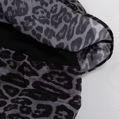 Lamoderoyale™ | Leopar Desenli Kat Kat Şifon Elbise