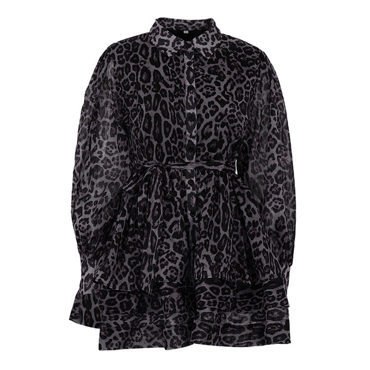 Lamoderoyale™ | Leopar Desenli Kat Kat Şifon Elbise