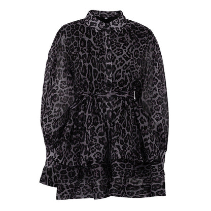 Lamoderoyale™ | Leopar Desenli Kat Kat Şifon Elbise