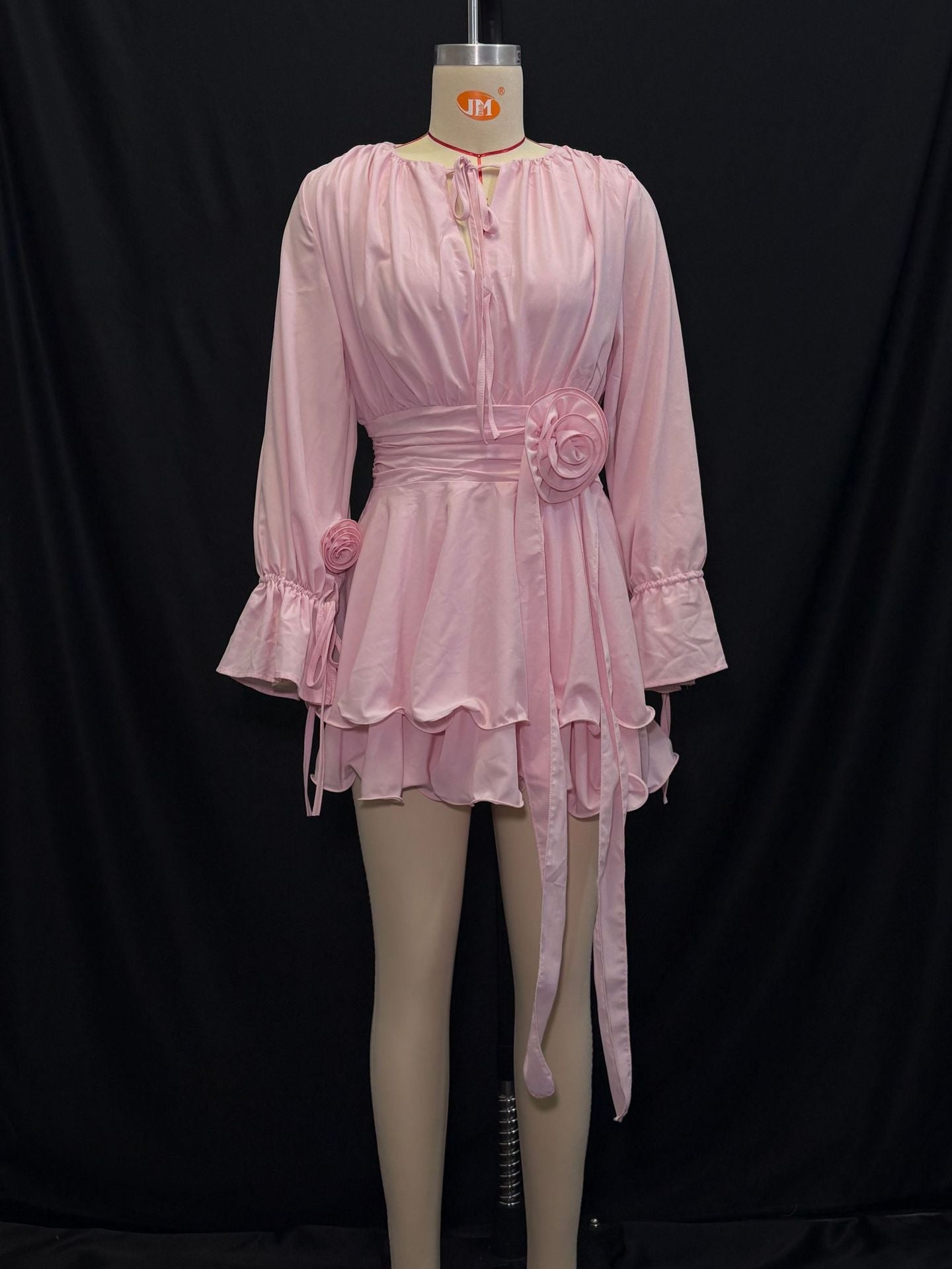 Lamoderoyale™ | Rosé Bloom Fırfırlı Mini Elbise