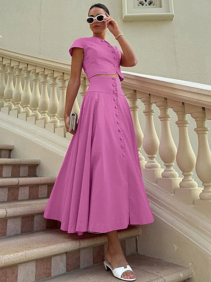 Lamoderoyale™ | Düğme Detaylı Eliza Yazlık İkili Takım