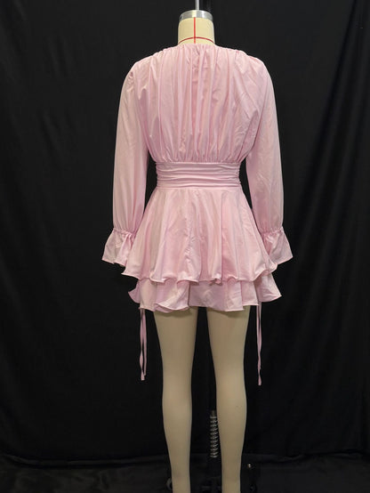 Lamoderoyale™ | Rosé Bloom Fırfırlı Mini Elbise