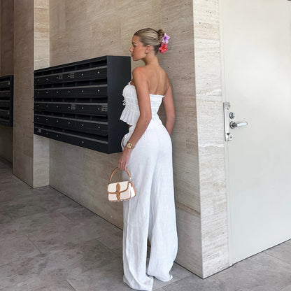 Lamoderoyale™ | White Linen Strapless Takım – İki Parça Yaz Seti