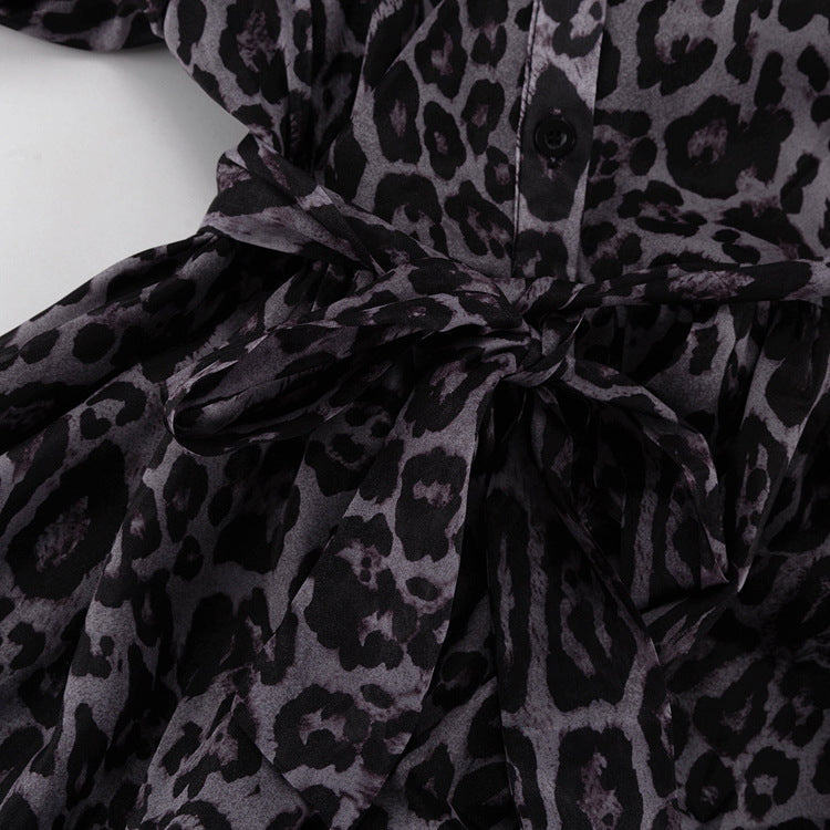Lamoderoyale™ | Leopar Desenli Kat Kat Şifon Elbise