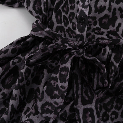 Lamoderoyale™ | Leopar Desenli Kat Kat Şifon Elbise