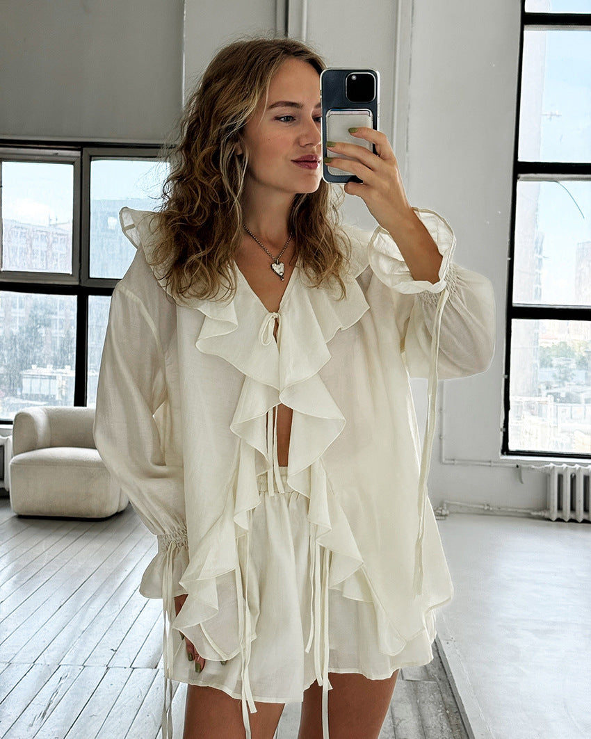 Lamoderoyale™ |  Fırfırlı Şortlu Takım – Natürel Şıklığın Yeni Yüzü!