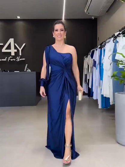 Lamoderoyale™ | Yolina Tek Omuz Saten Gece Elbisesi