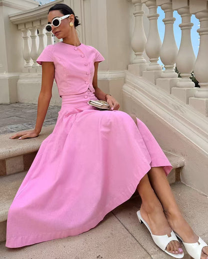 Lamoderoyale™ | Düğme Detaylı Eliza Yazlık İkili Takım