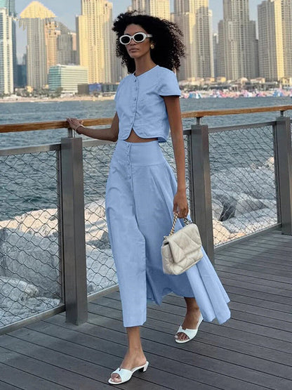 Lamoderoyale™ | Düğme Detaylı Eliza Yazlık İkili Takım