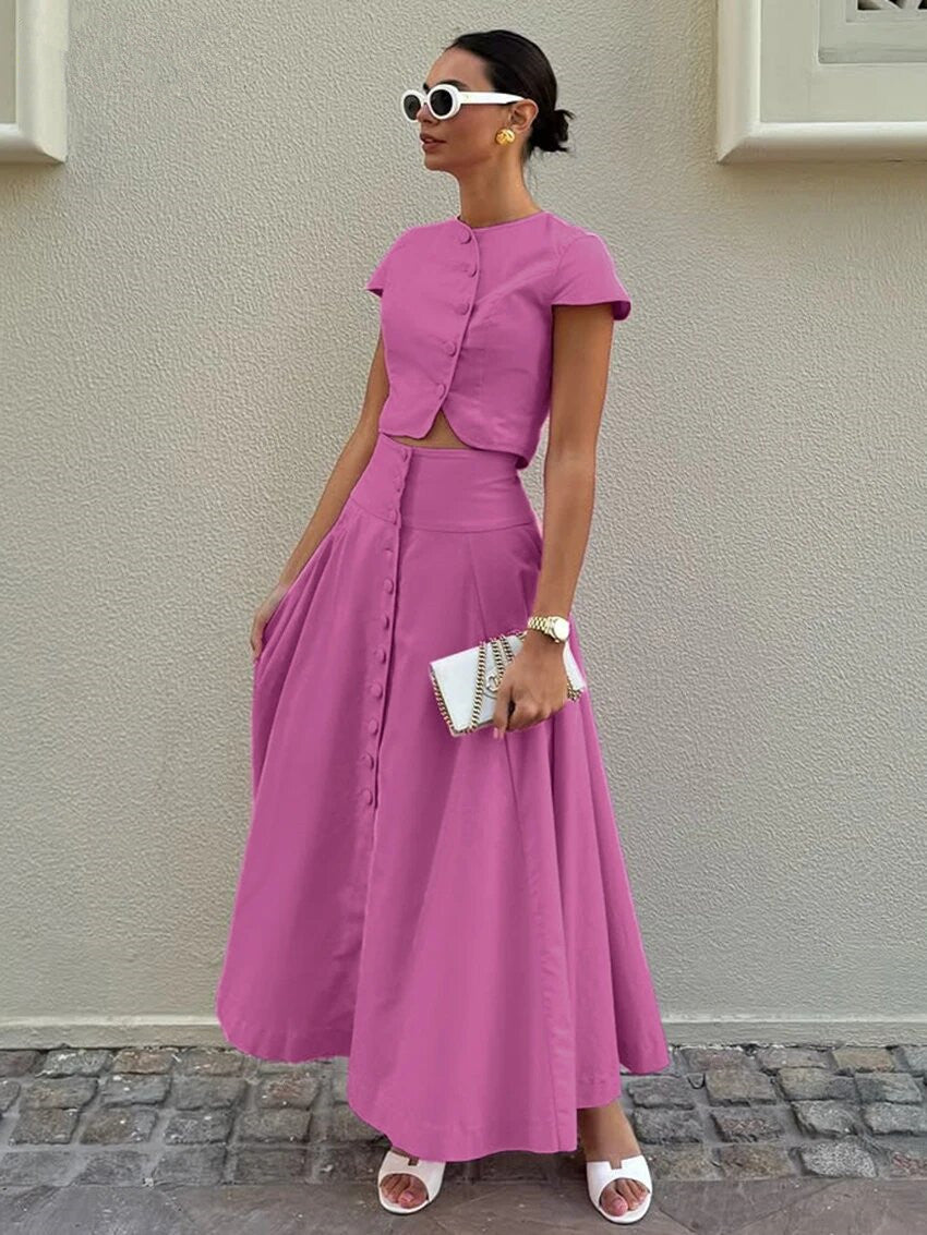 Lamoderoyale™ | Düğme Detaylı Eliza Yazlık İkili Takım