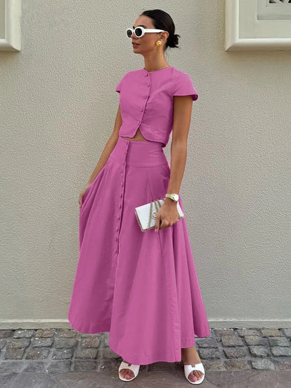 Lamoderoyale™ | Düğme Detaylı Eliza Yazlık İkili Takım