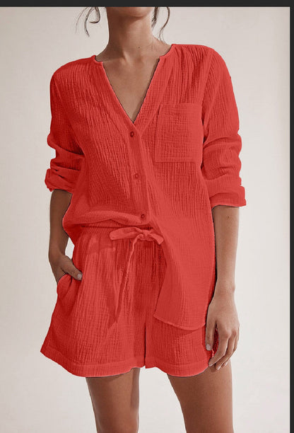 Lamoderoyale™ | Yazlık Uzun Kollu Şort Takım