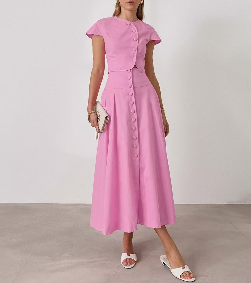 Lamoderoyale™ | Düğme Detaylı Eliza Yazlık İkili Takım