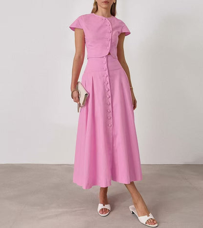 Lamoderoyale™ | Düğme Detaylı Eliza Yazlık İkili Takım