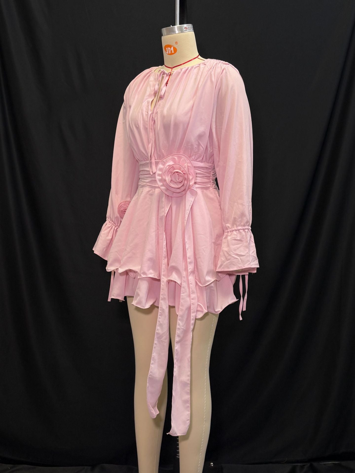 Lamoderoyale™ | Rosé Bloom Fırfırlı Mini Elbise