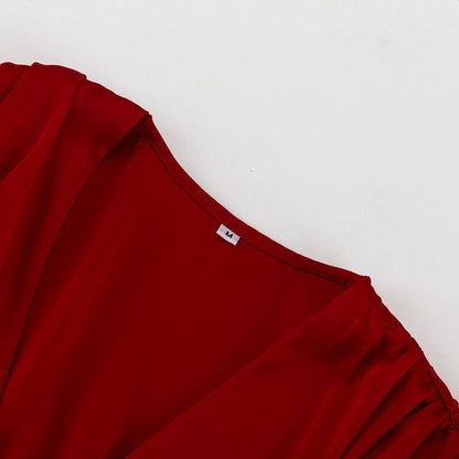 Lamoderoyale™ | Kırmızı Balon Kol Mini Elbise