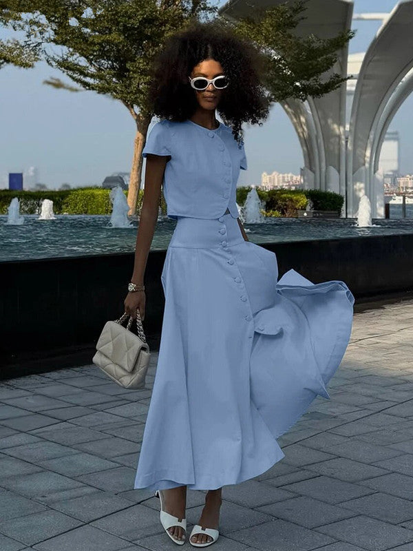 Lamoderoyale™ | Düğme Detaylı Eliza Yazlık İkili Takım