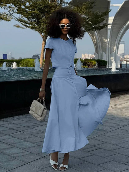 Lamoderoyale™ | Düğme Detaylı Eliza Yazlık İkili Takım