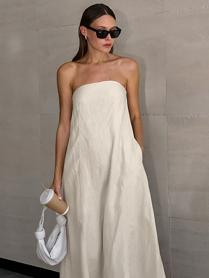 Lamoderoyale™ | Straplez Keten Elbise