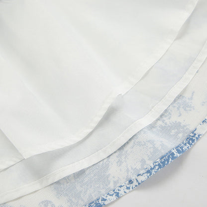 Lamoderoyale™ | Bleu Toile Takım – 2 Parça Vintage Desenli Mini Etek & Gömlek Seti