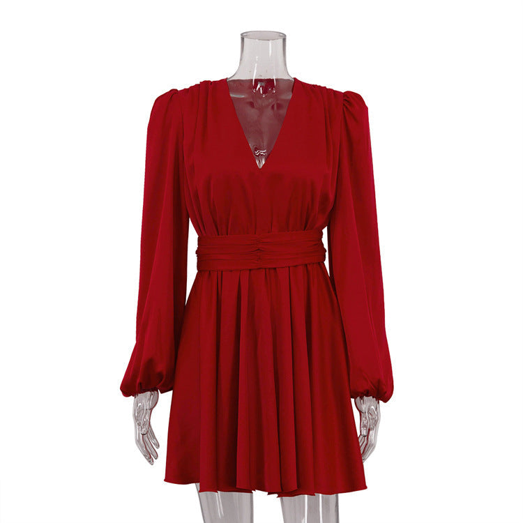 Lamoderoyale™ | Kırmızı Balon Kol Mini Elbise