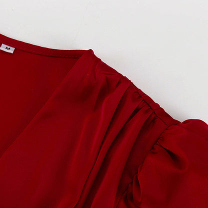 Lamoderoyale™ | Kırmızı Balon Kol Mini Elbise