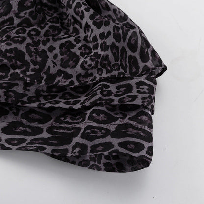 Lamoderoyale™ | Leopar Desenli Kat Kat Şifon Elbise