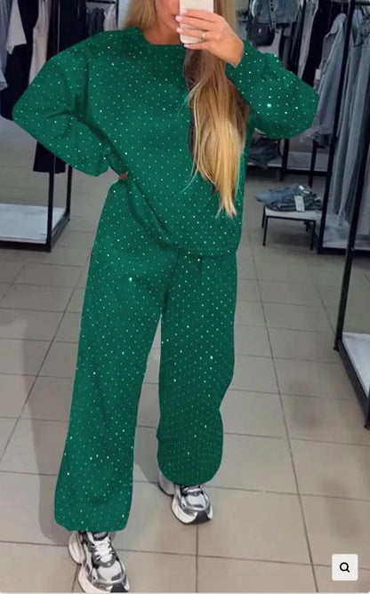 Pırıltılı Taş Detaylı Oversize Eşofman Takımı