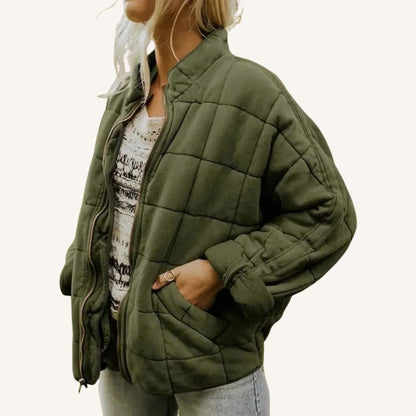 Kadın Oversize Peluş Kare Desenli Mont